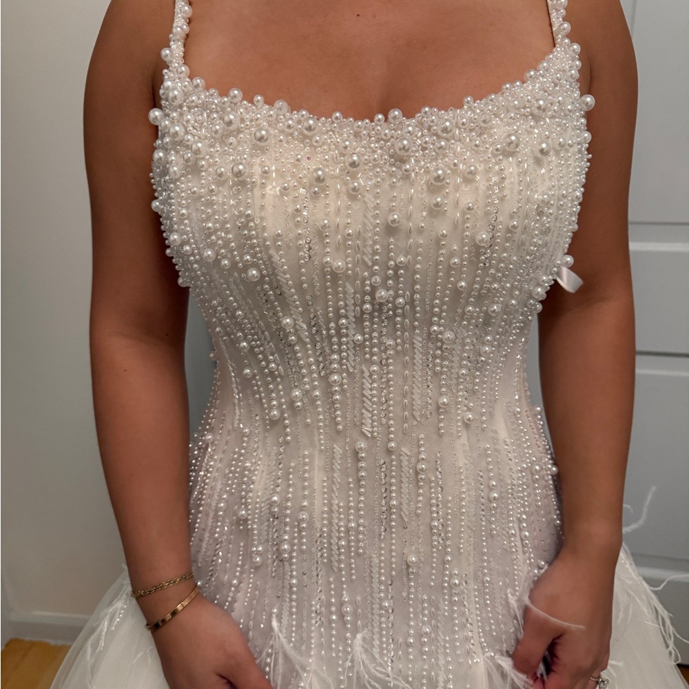Elegant Pearl-Embellished White Dress